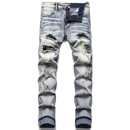 Liuhond Skinny Slim Fashion Men's Ripped Straight Holes Hip Hop Biker Stretchy Jeans