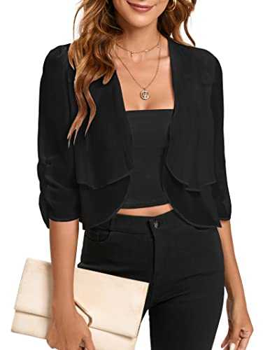 Famulily Womens Summer Soft Chiffon Shrugs Shawl Ruched Cropped Blazer Cardigan Tops Half Sleeve Thin Bolero Cardigans UK