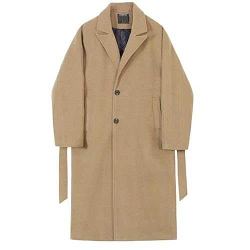 JEKE-DG Men's Wool Blend Pea Coat Notched Collar Single Breasted Overcoat Loose Warm Winter Long Trench Coat