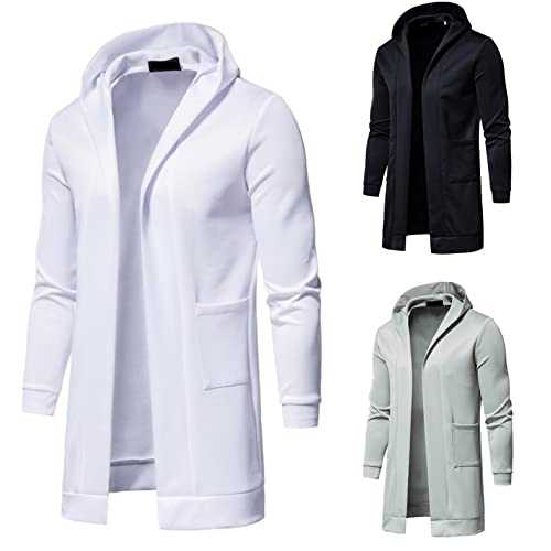 Cocila Men's Hooded Coat Plus Size Long-Sleeved Open Front Long Cardigans Overcoat Lightweight Trench Coat Windbreaker Travel Jacket Parka L-4XL