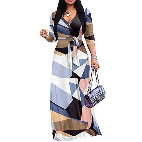 FANDEE Plus Size Maxi Dress for Women Casual Summer Sundress V-Neck 3/4 Sleeve