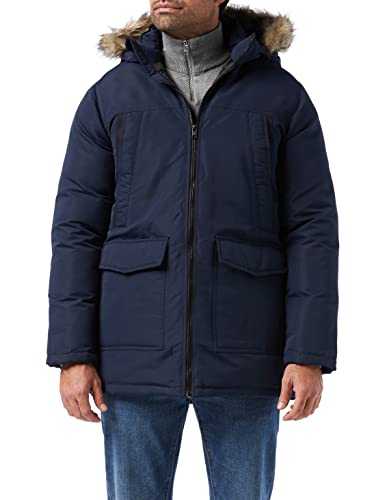 JACK & JONES Men's Padded Winter Jacket Parka Bomber with Faux Fur Hood JJECRAFT