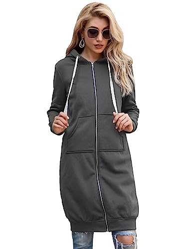 SotRong Fleece Jacket Women Zip Up Hoodies Coat Long Sleeve Warm Outerwear Casual Loose Sweatshirts Long Plus Size Jacket With Pockets Hooded Winter Coats