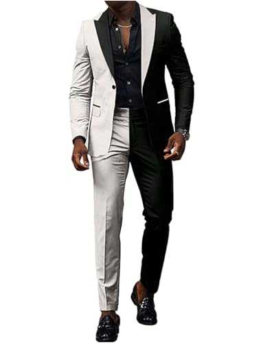 Ulnomio Men's Match Color Suit Two Pieces Peak Lapel One Button Jacket Pants Set Uniform Groom