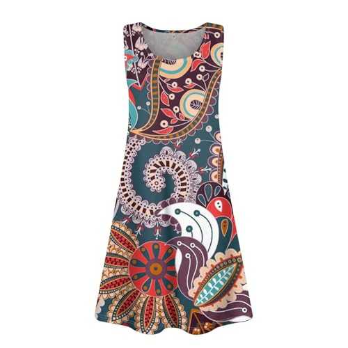 Womens Fashion Summer Dresses Loose U Neck Sleeveless Sundresses Print Loose Fit Tank Dresses with Pockets Casual Short Dress for Women