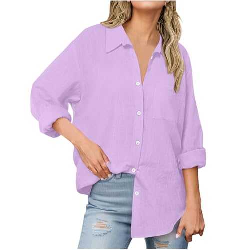 Mvmdey Women's Blouses & Shirts Warehouse Clearance Ladies Autumn Tops Shirt Turndown Collar T Shirt Solid Color Top Cap Sleeve Tunics Button Down Tshirt Fashion Casual Blouse