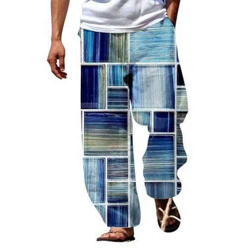 Mens Hawaii Casual Beach Trousers Baggy Streetwear Printed Tracksuit Bottoms Hip Hop Costume Yoga Beach Pants Cotton Hemp Pant Lightweight Breathable Summer Pants Wide Leg Trouser S-2Xl