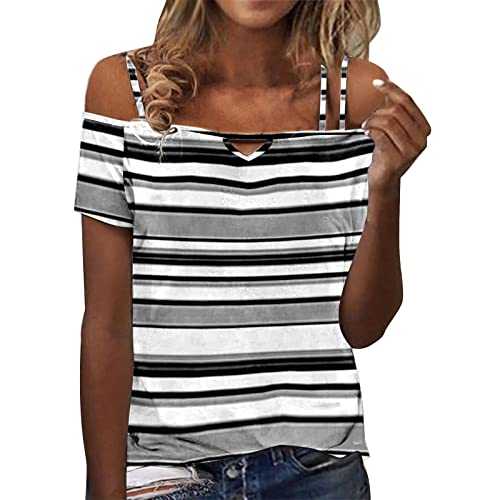 LAOFU Women's Short Sleeve Strappy T-Shirt Printed Top of the Page T Women's Casual Shirt Summer Shirt T-Shirts for Women Vintage Chic Fashion Tops