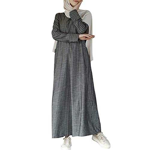 Skang Long Sleeve Cotton Dresses for Women UK Women's Muslim Abaya Dress Prayer Dress Full Length Kaftan with Hijab Dubai Maxi Dress Semi Formal Dresses with Sleeves for Women