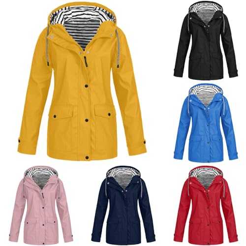 PAIDAXING Lightweight Waterproof Jacket Womens Casual Active Outdoor Walking Raincoats with Hooded Breathable Zip Up Rain Jackets with Pockets Ladies Plus Size Autumn Winter Coat Outerwear