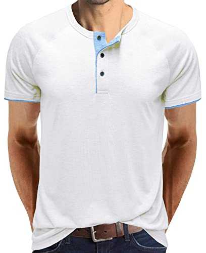 Ophestin Mens Fashion Henley Shirts Short Sleeve Button Cotton Casual T Shirt