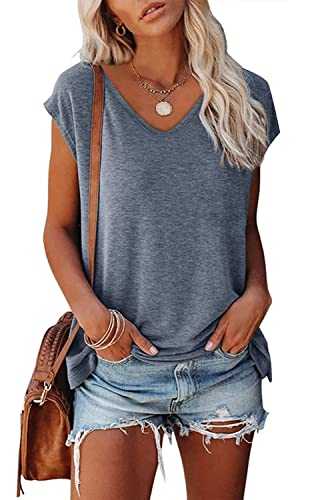 SMENG T Shirts for Women UK Solid Color Cap Sleeve Tank Tops U Neck Casual Shirt
