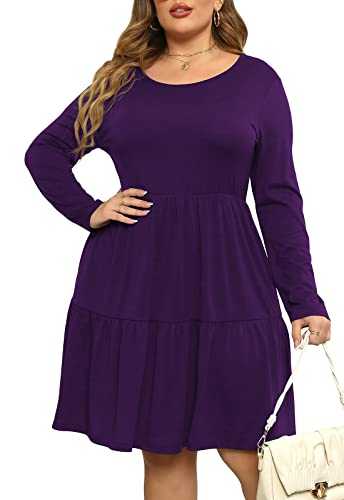 Nemidor Women's Short Sleeves Scoop Neckline Striped Print Plus Size Fit and Flare Dress