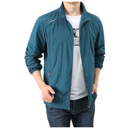 Mens Summer Jackets Water-Resistant Lightweight Windbreaker Laydown/lapel Collar Casual Smart Jacket Spring Light Thin with Multi Pockets Bomber for All Season