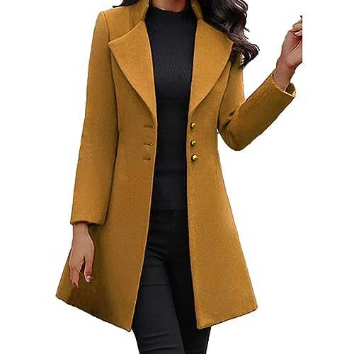 Cocila Wool Blend Quarter Winter Jacket Women Fashion Long Sleeve Woolen Lapel Solid Color Long Jacket Coat Hiking Smart Wool Winter Jackets Women Light Trench Coat Women