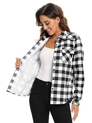 OCHENTA Women's Flannel Shirts Plaid Shacket, Long Sleeve Fleece Lined Shirt Jacket Winter Tops