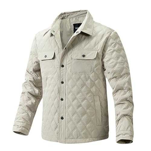 AMhomely Mens Diamond Padded Jacket Tactical Winter Jacket Men Winter Thermal Bomber Jacket With Pocket Solid Casual Button Down Trucker Jacket Outwear Lightweight Warm Quilted Jacket