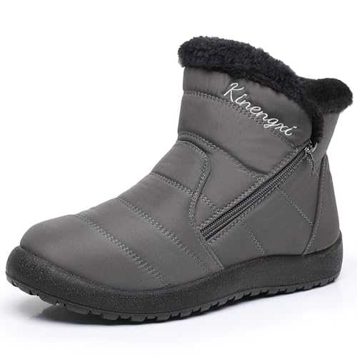 Womens Snow Boots Warm Ladies Winter Walking Boots Ankle Booties Water-Resistant Short Boots, Grey, 8 UK, 43 EU