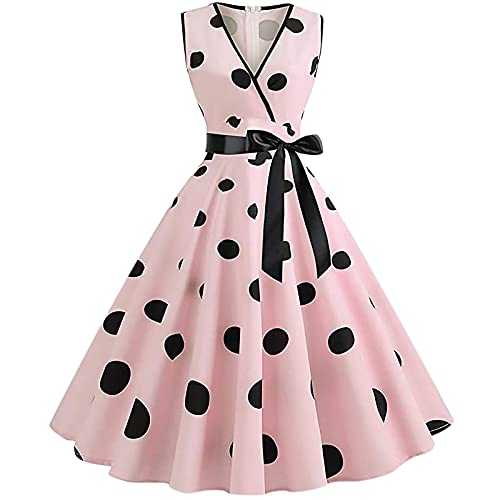 Women Dresses Sale Clearance,Womens 1950s Vintage Polka Dots Dress Spaghetti Strap Midi Dress Retro Swing Princess Tea Party A-line Dress Audrey Hepburn 50's 60's Evening Party Dance Gown with Belt