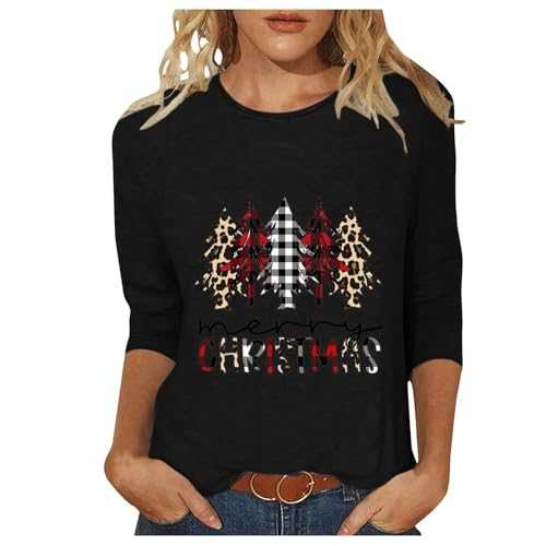 AMhomely Christmas Tops for Women UK Novelty Long Sleeve Shirts Casual Pullover Loose Christmas Tree Print Sweatshirt Tunic Tops for Work Officce Sale Clearance UK Size S-5XL