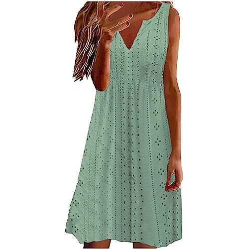 AMhomely Dresses for Women UK Elegant V Neck Summer Loose Sleeveless Beach Sundress Ladies Bohemian High Waist Tunic Dress A Line Daily Dress Shirt Dresses