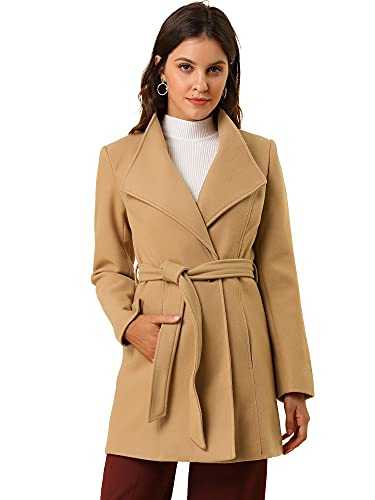 Allegra K Women's Winter Elegant Stand Collar Long Sleeve Long Belted Coats