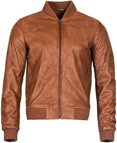 Mens Retro Tan Varsity 100% Nappa Leather Retro Bomber Jacket