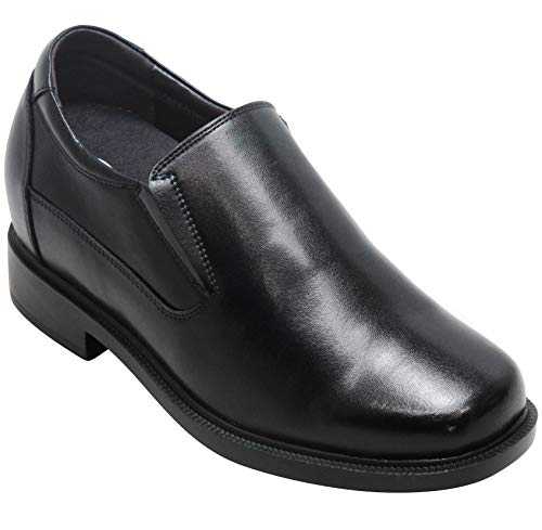 CALTO Men's Invisible Height Increasing Elevator Shoes - Black Leather Slip-on Lightweight Casual Loafers - 3.6 Inches Taller - K31714