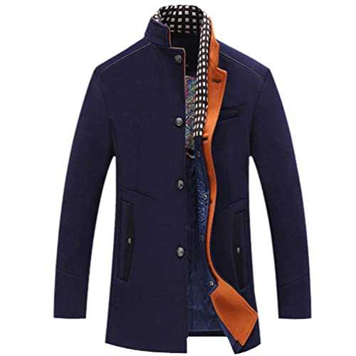 Men Business Jackets Stylish Woolen Coat Adjustable Scarf Collar Overcoats Thickness Trench Clothes