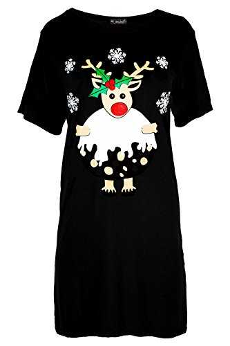 Be Jealous Womens Xmas Reindeer Pudding Baggy T-Shirt Dress