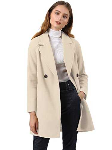 Allegra K Women's Notched Lapel Double Breasted Raglan Winter Coats