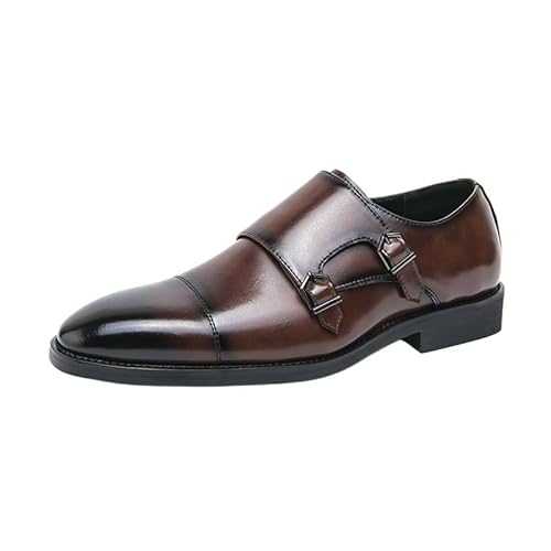 Shoes Dress Oxford for Men Slip On Single Monk Strap Loafers for Men Buckle Business Men Dress Shoes Brown Breathable Resistant Non Slip Walking