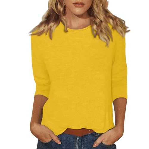 Plain Shirts for Women UK 3/4 Length Sleeve Womens Tops 2025 Summer Cotton Ladies Elegant t Shirts Casual Round Neck