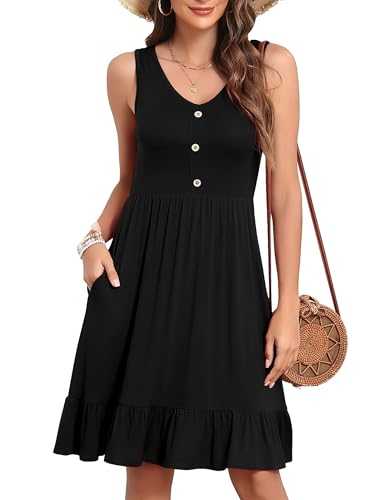 YGJIEGENG Womens Summer Casual Sleeveless A-Line Sundress with Pockets V-Neck Beach Midi Dress S-XXL