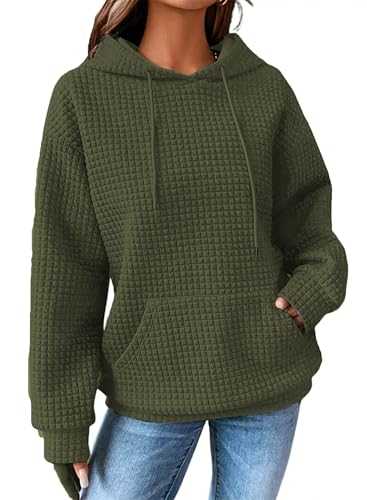 Zeagoo Hoodies for Women Casual Waffle Sweatshirt Long Sleeve Solid Pullover Winter Warm Hoodies Top with Pocket Loose Oversized Hoodie S-XXL
