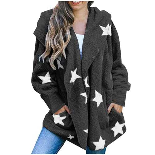HOOUDO Fleece Coats for Women UK Winter Warm Plush Teddy Jackets Soft Fluffy Hooded Overcoat Cardigan Ladies Full Zip Casual Loose Comfy Coat Outerwear