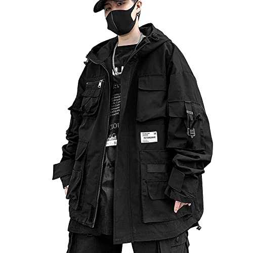 XYXIONGMAO Gothic Clothes Tactical Techwear Zipper Jacket Windbreaker Hooded Streetwear Jackets for Men