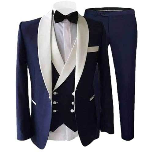 Men's Suit 3 Pieces Slim Fit with White Lapel Suitable for Business Weddings and Banquet Set Jacket Vest and Pants