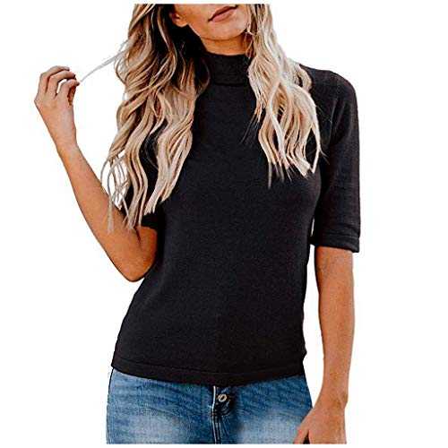 CGGMVCG Loose Tshirts for Women Tee Shirt Plain Mock Turtleneck Half Sleeve Ladies Casual Summer Tops