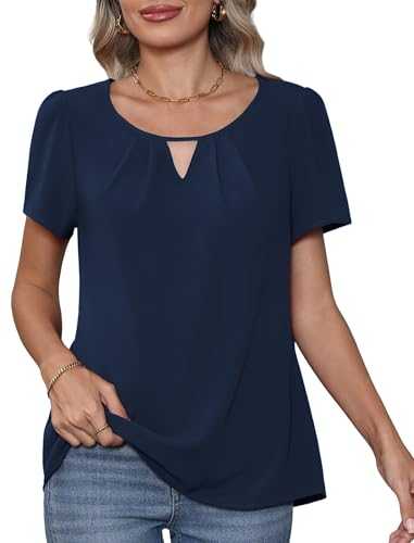 YGJIEGENG Summer Women's Chiffon Blouse Ladies Tops Elegant Casual Loose Short Sleeve Pleated Crew Neck Summer Blouse T Shirts S-XXL