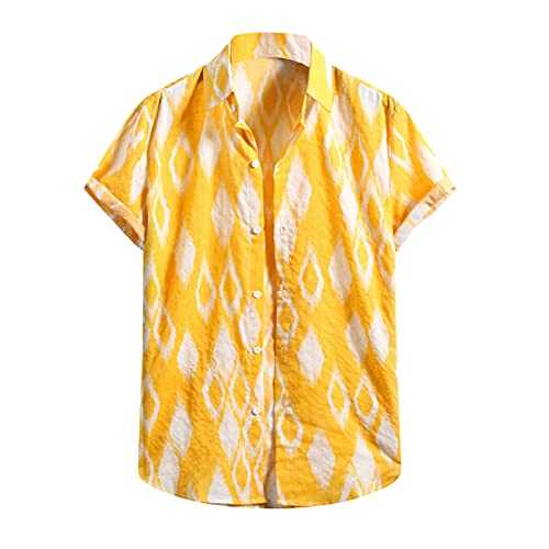 Kmdwqf Hawaiian Shirts for Men,Mens Hawaiian Shirt T-Shirt for Man Cotton Short Sleeve Outdoor Loose Shirts Promotion Sale Clearance