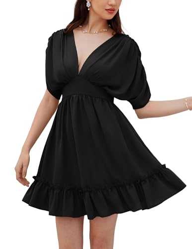 GRACE KARIN Women's Summer Casual Short Sleeve A-line Dress Deep V-neck Party Dress Lightweight Beach Dress