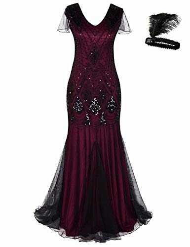 aifuu 1920s Gatsby Flapper Dress Women Long Prom Evening Gowns Beaded Sequin Mermaid Hem Ball Party Costume Plus Size