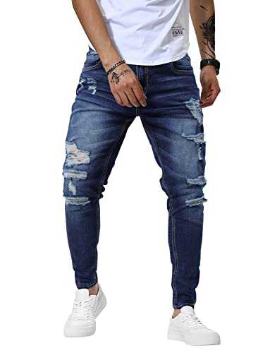 Woenzaia Mens Jeans Slim Fit Skinny Denim Stretch Tapered Jean Pants