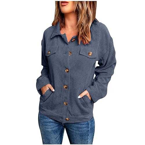 HAOLEI Women Button Down Shacket Jacket Corduroy Short Coats Warm Fall Winter Outwear Long Sleeve Trench Shirt Tartan Jacket Pea Coat Ladies Loose Lapel Pockets Tops