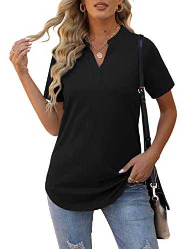 Aokosor Women T Shirts Ladies V Neck Tops Loose Summer Ribbed Tees