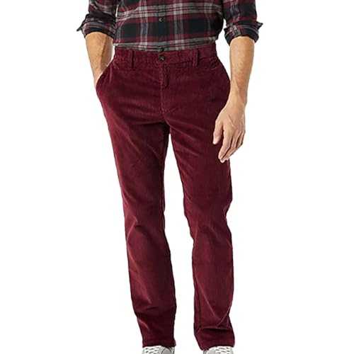 Gsheocm Corduroy Trousers for Men, Straight Fit Suit Trousers, Corduroy Leisure Trousers, Plain Outdoor Trousers, Breathable, Comfortable Chino Trousers, Long Work Trousers, Straight Leg Business