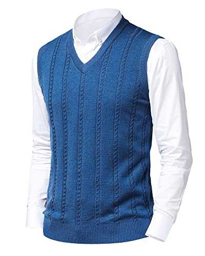 Btmpmcs Men's Wool Blend Knitted Gilets Plain V Neck Slipover Sweater Vest Classic Business Knitwear Jumpers Waistcoat Casual Golf Sleeveless Tank Top Gentleman Pullover
