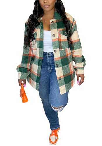 Tcremisa Womens Casual Flannel Plaid Shirt Jacket Wool Blend Button Down Long Sleeve Shacket Coats for Fall Winter