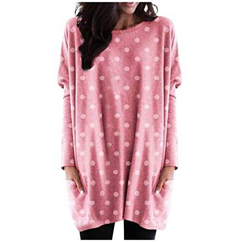 Women's Casual Top, Round Neck, Batwing Sleeves, Pockets, Top, Dot Printed Blouse, Loose, Long, Casual, Loose T-Shirts, Pullover, Glitter Top